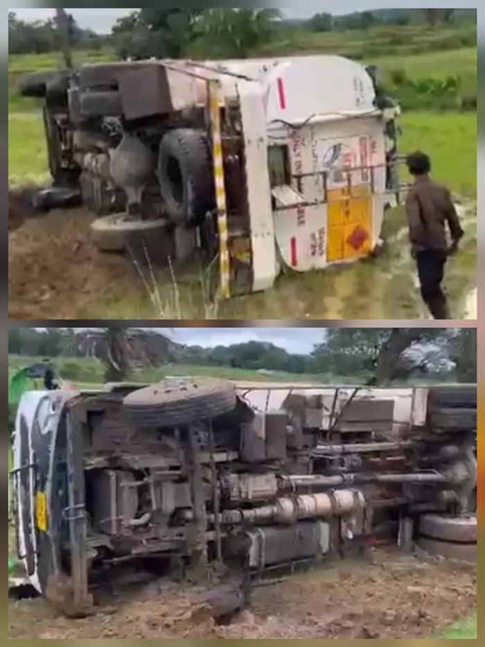 कोंडागांव में डीजल टैंकर पलटा, चालक-परिचालक सुरक्षित